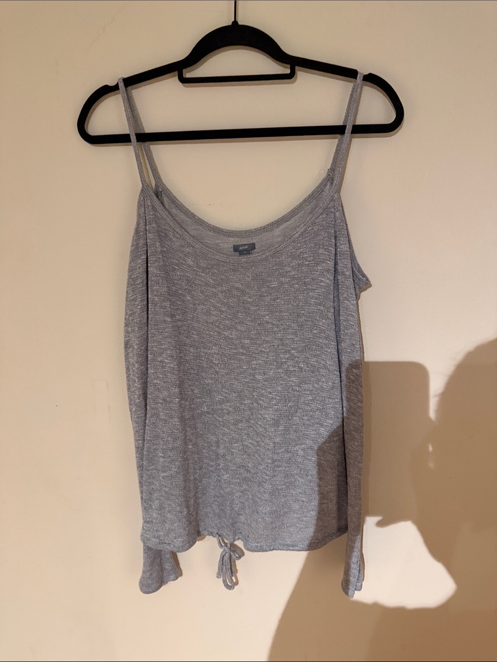 aerie Light Gray Cold-Shoulder Spaghetti Strap Tie-Hem Top